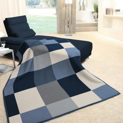 Coperta Plaid Classic Square Blue Biederlack